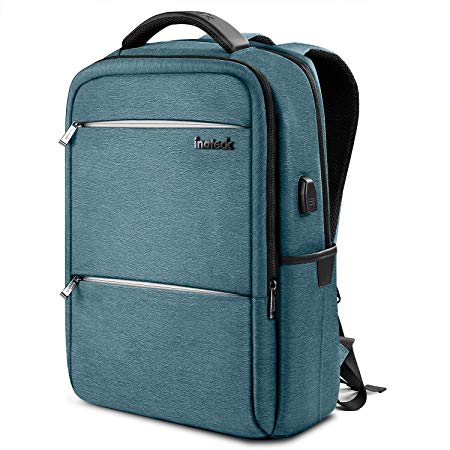 Inateck CB1001S Anti-Theft School Bag Business Travel Laptop Backpack with USB Charging Port, Fits Up to 15.6" Laptops, Rucksack with Waterproof Rain Cover and Luggage Belt - Blue