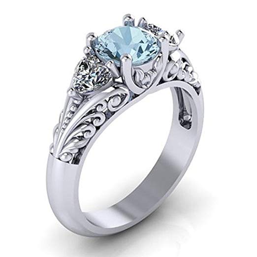 Dolland Women's Silver Oval Cut Natural Aquamarine Cubic Zirconia Ring Engagement Ring,7#