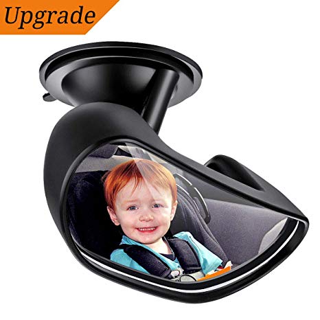 Upgrade Baby Car Backseat Mirror, ELUTO Rear View Facing Back Seat Mirror 360 Degree Adjustable Strengthen Suction Cup Rearview Wide Angle Convex Mirror for Infant Toddler Child（5.9“ 2.2”）