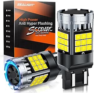 SEALIGHT 7443 7440 LED Bulb Reverse Light, 6000K White, 600% Brighter than Halogen, 7444 T20 W21W LED Lamps for Reverse Light Daytime Running Light, Tail Light (Pack of 2)