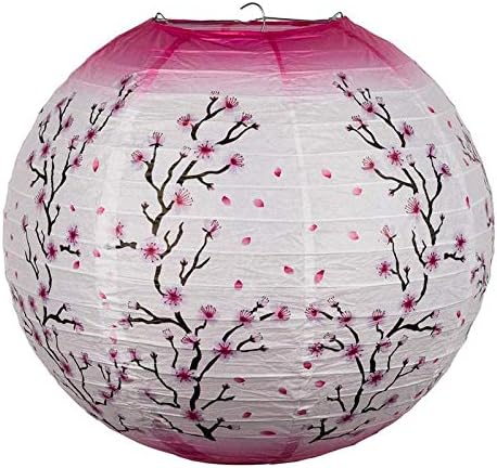 Quasimoon PaperLanternStore.com 14 Inch Pink Cherry Blossom Tree Japanese Paper Lantern