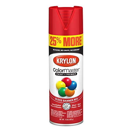 Krylon K03406007 ColorMaster Primer Bonus, Gloss, Banner Red, 15 oz. Spray Paint, 25%