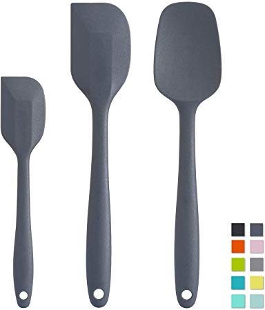 Cooptop Premium Silicone Spatula Set of 3 - Heat Resistant Baking Spoon & Spatulas - Pro Grade Non-stick Silicone with Steel Core (Dark Grey)