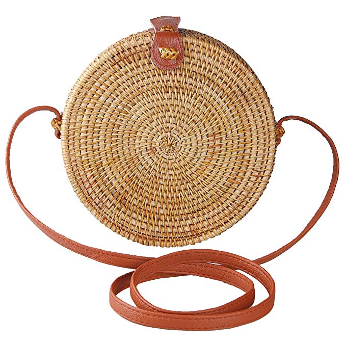 Partrisee Rattan Shoulder Tote bag Round handle Straw Crossbody bag Handwoven by Bali Artisans for Women