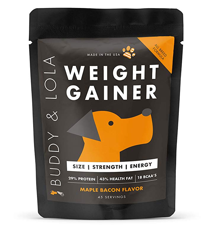 Buddy & Lola Weight Gainer Dogs (45 Servings) Healthy Weight Gainer Supplement Dogs – Muscle Builder, High Calorie Energy & Performance Supplement All Breeds. Made in The USA