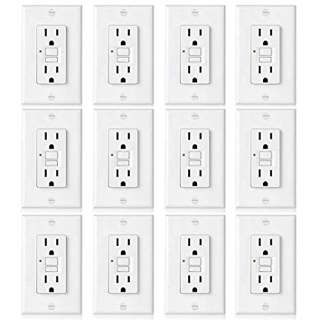 [12 Pack] BESTTEN GFCI Outlets, Slim Series, Non-Tamper-Resistant GFI Duplex Receptacles with LED Indicator, 15A Auto-Test Ground Fault Circuit Interrupter with Decor Wall Plates, UL Listed, White