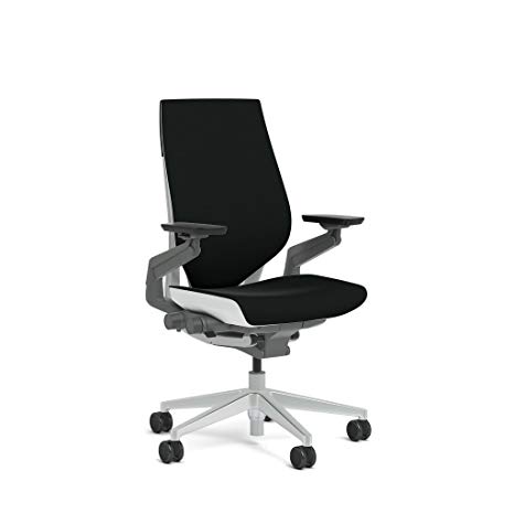 Steelcase Gesture Task Chair: Wrapped Back - Platinum Metallic Frame/Base/Seagull Accent - Standard Carpet Casters