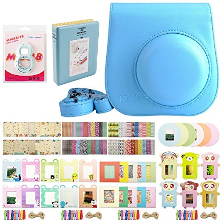 Mini 8 Accessories, Katia 10 in 1 Camera Bundles Set, Mini 8 Case/ Photo Album/ Mini 8 Selfie Lens/ Mini 8 Film Wall Hang Frames/ Mini 8 Film Border Stickers/ Mini 8 Film Corner Stickers (Blue)