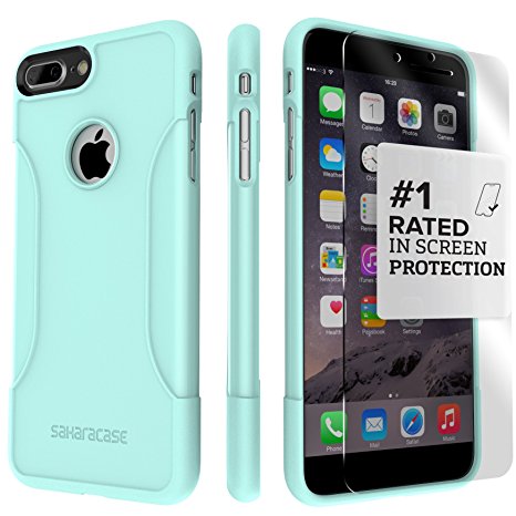 iPhone 8 Plus and 7 Plus Case, SaharaCase Protective Kit Bundled with [ZeroDamage Tempered Glass Screen Protector] Rugged Slim Fit Shockproof Bumper [Hard PC Back] Protection – Aqua Teal