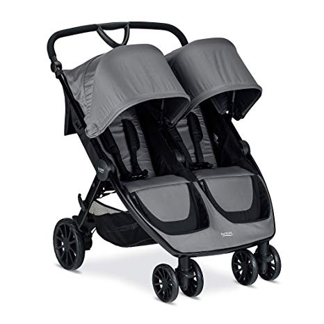 Britax B-Lively Double Stroller, Dove | Adjustable Handlebar   Easy Fold   Infinite Recline   Front Access Storage