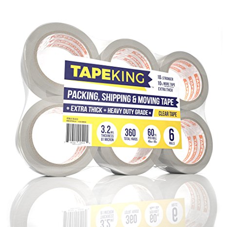 Tape King Clear Packing Tape Super Thick - 60 Yards Per Roll (Pack of 6 Rolls) - Strong 3.2mil, Heavy Duty Adhesive Commercial Depot Tape for Moving Packaging Shipping, Office & Storage