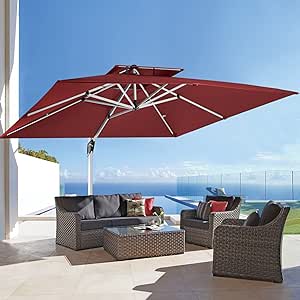 ABCCANOPY 10FT Cantilever Patio Umbrella Double Top Square Umbrella Outdoor Offset Umbrella with 360° Rotation,Burgundy