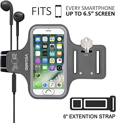 VGUARD Running Phone Armband, 6.2 Inch Universal Running Armband with Key Card Holder Compatible with iPhone, Samsung Galaxy, Huawei, Asus, Nokia,LG Less Than 6.2 Inches - Gray