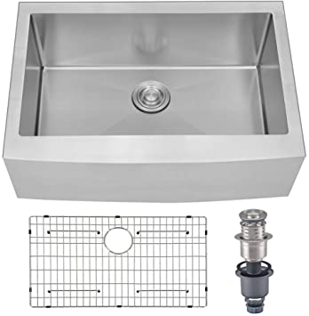 Primart PHA3321 33 X 21 Inch Single Bowl 16 Gauge Apron Curved Front Farmhouse Kitchen Sinks Stainless Steel