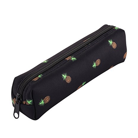 Pineapple Pencil Case Zipper Neoprene Pen Pouch Bag for Kids Girls Teens Women, Black