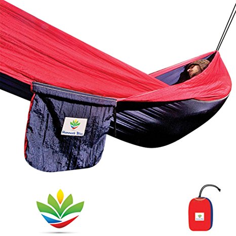 Hammock Bliss Single - Quality You Can Trust - 100" Rope Per Side Included - Portable Hammock Ideal For Camping, Backpacking, Kayaking & Travel
