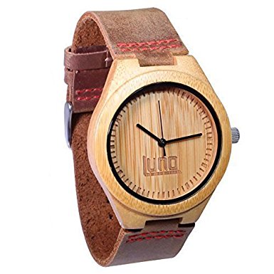 Luno Wear Men's Wood Watch, Genuine Leather, The Shoots