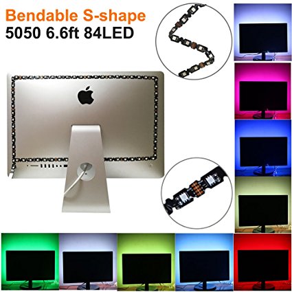 S-Shape Bias Easy to Installation Lighting for HDTV, LightingWill 6.6ft/2M RGB LED Backlight Strip Powered by 12V Adapter with Remote Control Bendable Strip Kit for Flat Screen TV LCD, Desktop Monitors