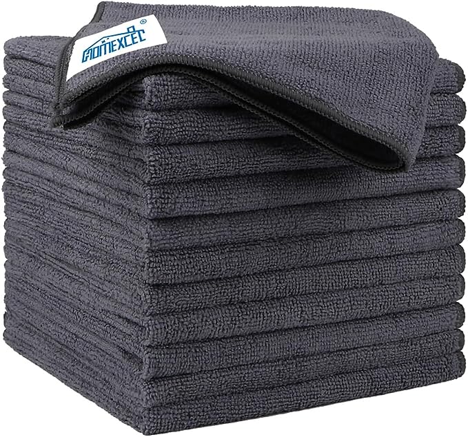 HOMEXCEL Microfiber Cleaning Cloths 12 Pack, Premium 16 x 16 inch Microfiber Towel for Cars, Ultra Absorbent Car Washing Cloth, Lint Free Streak Free Wash Cloths for Car, Kitchen, and Window, Grey