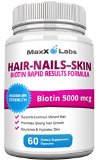 Hair Skin and Nails Vitamins - Biotin 5000 mcg Potent Formula - Best Biotin for Hair Growth - It Works Nourishing Your Skin and Growing Strong Nails and Healthy Sexy Hair - 60 Capsules - Gluten Free