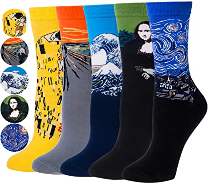 4/5 Pairs Mens Cotton Socks Painting Art Socks for Winter