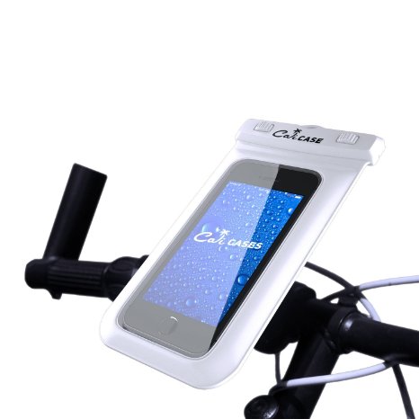 CaliCase Floating Waterproof Case with Armband, Bike Mount & Earbuds port (Universal) (Pro Edition) (White)