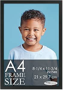 Poster Palooza A4 8.25x11.75 Inches Frame Black Solid Wood Picture Frame | 0.75 Inch Moulding Width | Includes UV Acrylic Plexiglass, Foam Board Backing & Hanging Hardware