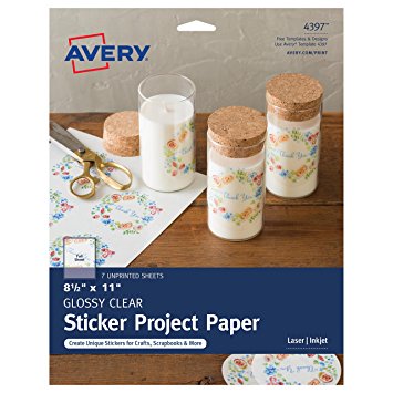 Avery Full-Sheet Sticker Project Paper, Glossy Clear, 8-1/2" x 11", Pack of 7 (4397)