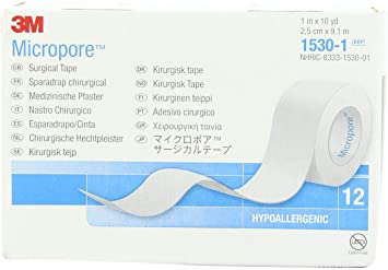 3M Micropore Paper Surgical Tape, White, 1" x 10 yds, Box of 12