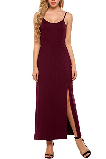 Beyove Women Sexy Split Scoop Neck Boho Maxi Party Long Dress Beach Wear