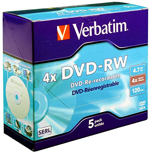 Verbatim 43285 DVD-RW 4.7GB 4x 5 pack, Individually cased