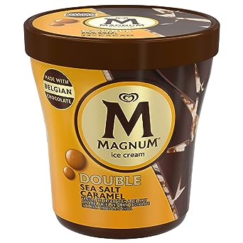 Magnum Ice Cream Tub For an Indulgent Frozen Treat Double Sea Salt Caramel Made with Belgian Chocolate, 44% Cacao 14.8 oz