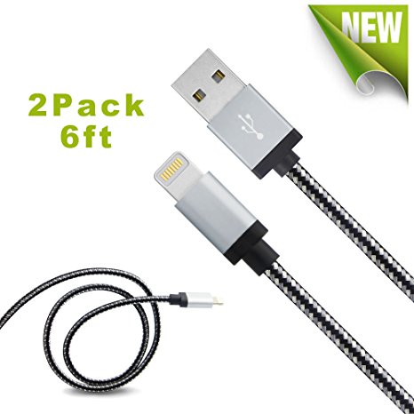 Apple Charger Cable, X-cable 2 Pack 6 FT iPhone Cord Lightning Charging and Syncing Cable for iPhone 6 6s 5 5c 5s plus SE, iPad Air Mini Pro, iPod Touch Nano-Black