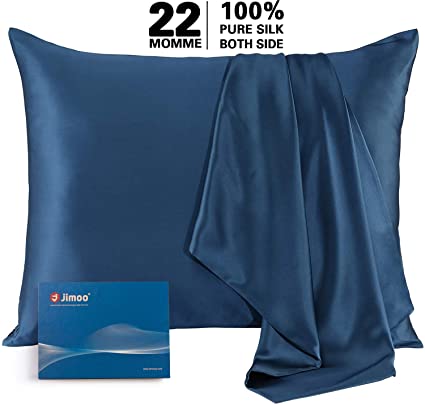 J JIMOO Natural Silk Pillowcase,for Hair and Skin with Hidden Zipper, 22 Momme 600 Thread Count 100% Mulberry Silk (King 20''×36'', Fog Blue, 1 Piece)