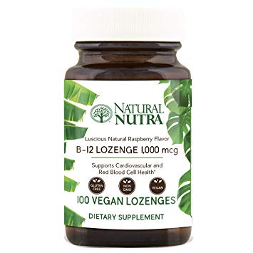 Natural Nutra Vitamin B12 (Cyanocobalamin) Supplement, 1000 mcg, Non-GMO, Vegan and Vegetarian, Pure and Potent, Raspberry Flavor, 100 Lozenges