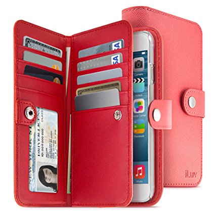 Jstyle Runway by iLuv - Leather Wallet Case (5.5") with Button Closure, Saffiano Finish and Pockets to Store Credit Cards, ID and Cash for Apple iPhone 6 Plus (5.5") (Pink) (Also compatible with iPhone 6S Plus)