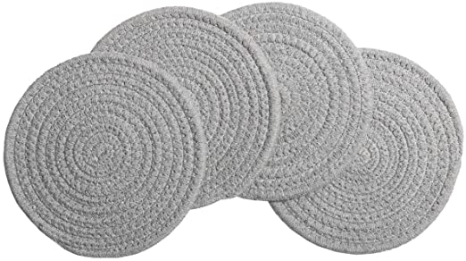 SHACOS Cotton Rope Woven Trivets 7 inch Hot Pads Potholders Set of 4 Thick Coasters Small Round Placemats Heat Resistant (Light Gray, 7 Inch)