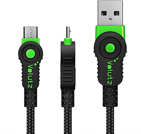 Volutz Micro USB Cable 2m / 6.5ft Long, Durable Nylon Braided Fast Charging & Sync Leads for Samsung, Nexus, Kindle, HTC, LG, PS4 - Green [Equilibrium]