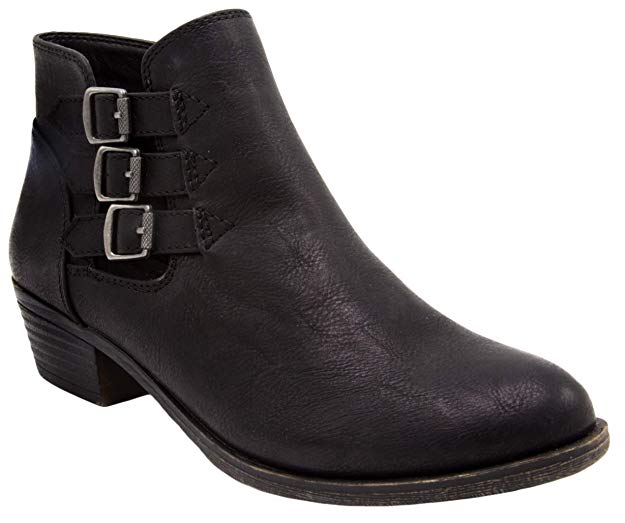 Rampage Booties for Women - Dress Womens Ankle Boots with Block Heel, Ladies Side Zip Booties & Ankle Boots with Triple Buckle Over Open Ankle |Tulsa