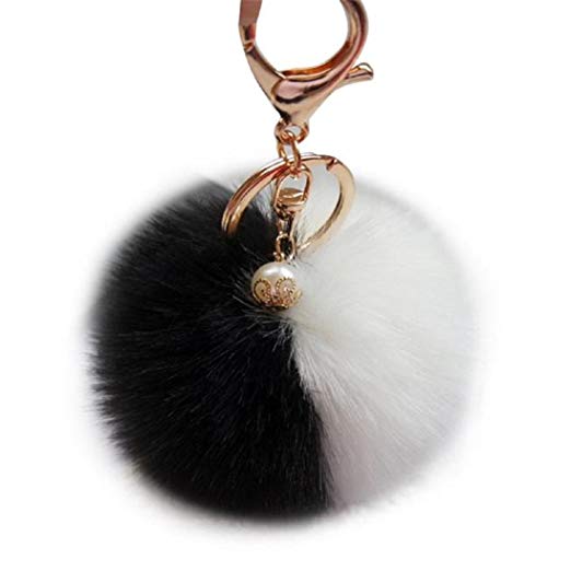 JYS Rabbit Fur Ball Pom Pom Keychain Womens Bag Purse Charms Car Key Pendant