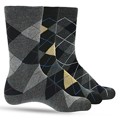 3 Pack of Premium Cotton Argyle Mens Dress Socks For Men – Colorful Fashion