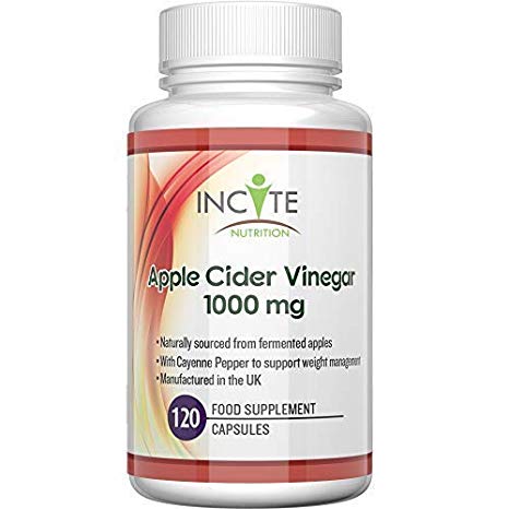 Apple Cider Vinegar 1000mg - 120 Capsules Premium Capsules - High Strength Quality Apple Cider Vinegar Powder with Cayenne Pepper to Support Weight Management - Made in The UK by Incite Nutrition