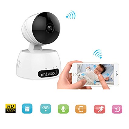 Wireless Surveillance IP Camera, uniwood HD 720P WiFi Security Pet Cameras Baby Monitor Pan/Tilt with Motion Detection, Two-Way Audio Night Vision Recorder for Mobile Phone / PC, White