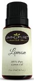 1 Lemon Essential Oil - Pure Lemon Oil by Living Pure Essential Oils - Powerful Health Aid and Natural Disinfectant - 100 Organic Therapeutic and Aromatherapy Grade Lemon Oil - 15ml