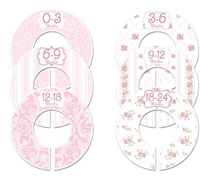 Closet Doodles C102 Roses Girl Baby Clothing Dividers Set of 6 Fits 1.25inch Rod