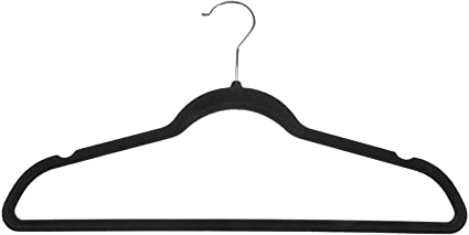 AmazonBasics Slim, Velvet, Non-Slip Clothes Suit Hangers, Black/Silver - Pack of 50