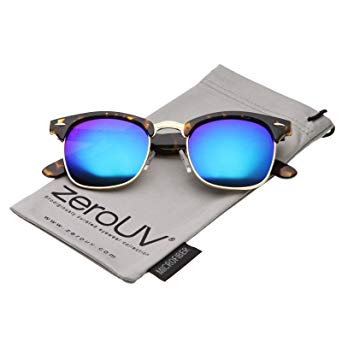 zeroUV - Half Frame Semi Rimless Sunglasses for Men Women with Colored Mirror Lens 50mm