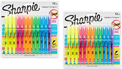 Sharpie 27145 Pocket Highlighters, Chisel Tip, Assorted Colors, 12-Count - 2 Pack