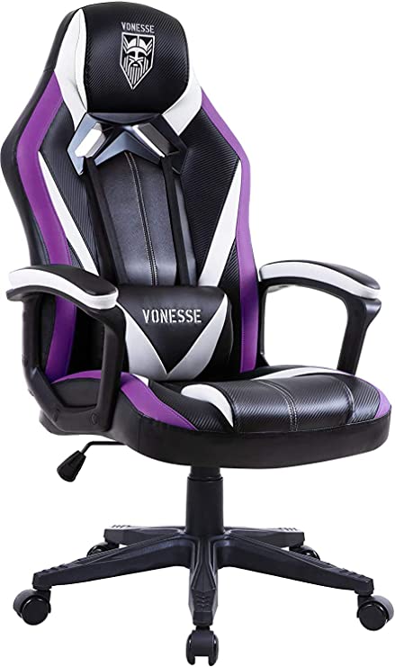 Massage Gaming Chair, Racing Style Computer Chair, Carbon Fibre Modern Video Gaming Chair, Swivel Gaming Desk Chair, High Back Racing Gaming Chair, E-Sports Gamer Chair Big and Tall (Purple)