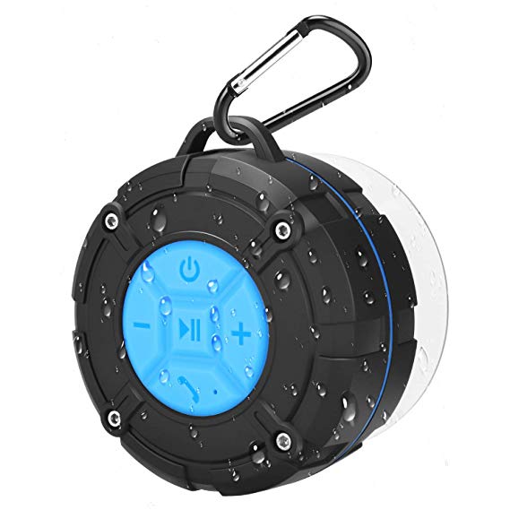Bluetooth Shower Speaker, PEYOU IPX7 Waterproof Portable Wireless Outdoor Speaker with Suction Cup & Alloy Carabiner－Bass HD Sound－Built in Mic－ Bluetooth Speaker for Party,Pool,Beach,Cycling,Hiking